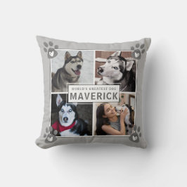 Hund 5 Photo Collage Paw Print Heart Grau Kudde