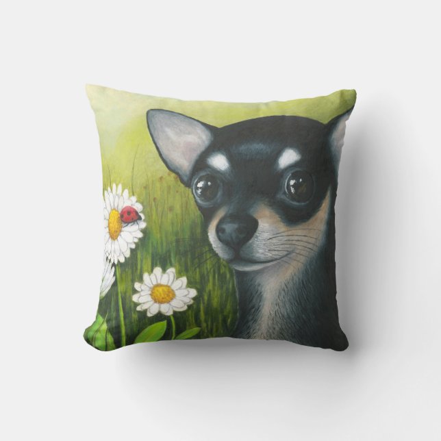 Hund 79 svart Chihuahua Pillow fodral Kudde (Framsida)