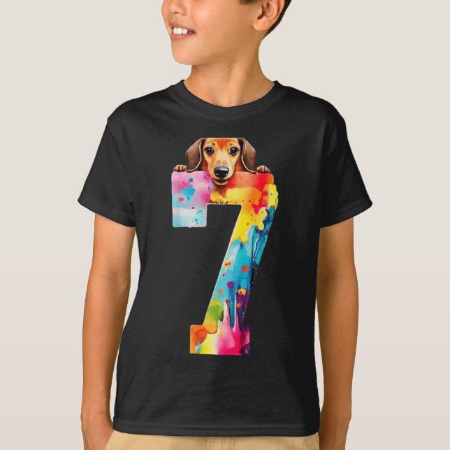 Hund 7 år Dachshund födelsedag T Shirt (Framsida)