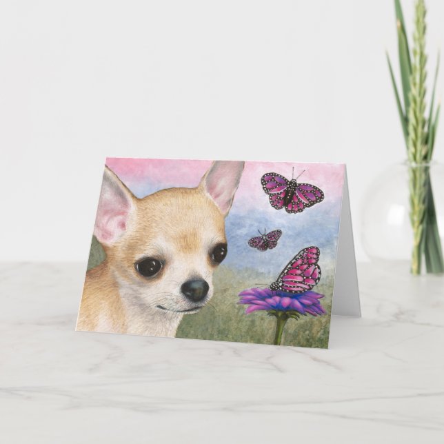Hund 92 Chihuahua Butterfly Note Card/gratulations Kort (Framsida)