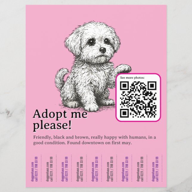 Hund adoption Flyer Mall Avrivbar  (Framsidan)