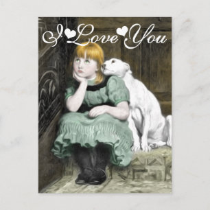 Hund Adoring Girl Victorian Painting I Kärlek You Vykort