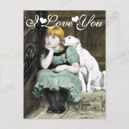 Hund Adoring Girl Victorian Painting I Kärlek You Vykort