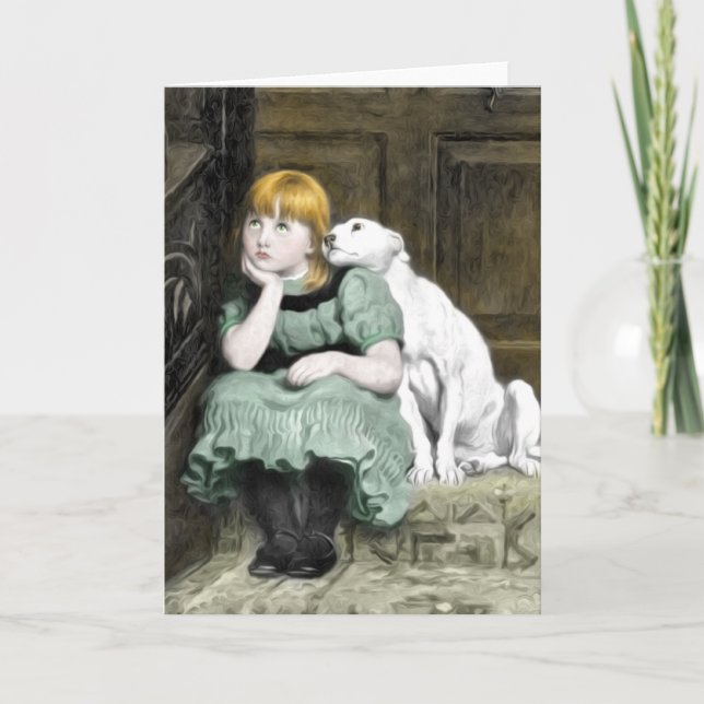Hund Adoring Girl Victorian Painting Kort (Framsida)