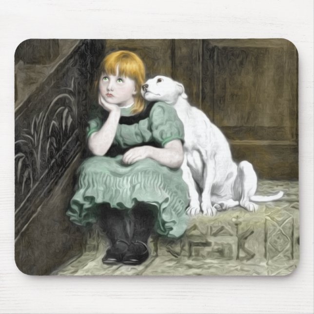 Hund Adoring Girl Victorian Painting Musmatta (Framsidan)