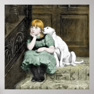 Hund Adoring Girl Victorian Painting Poster