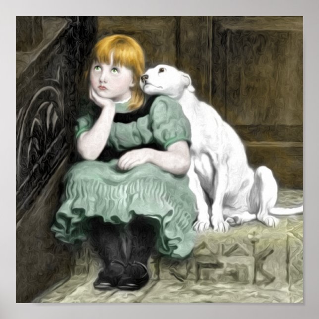Hund Adoring Girl Victorian Painting Poster (Framsidan)
