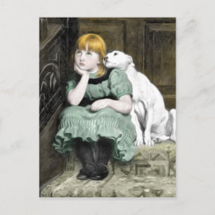 Hund Adoring Girl Victorian Painting Vykort
