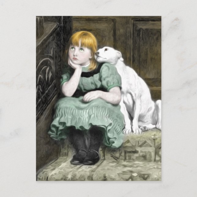 Hund Adoring Girl Victorian Painting Vykort (Framsida)