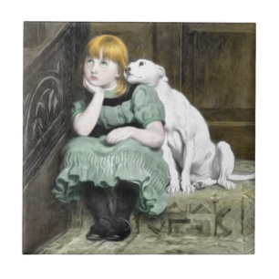Hund Adoring Girl Victorian País Kakelplatta