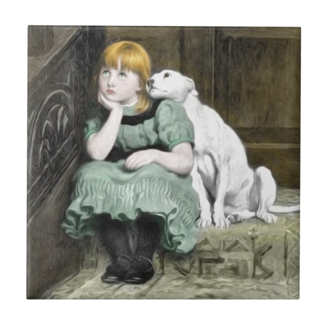Hund Adoring Girl Victorian País Kakelplatta (Framsidan)