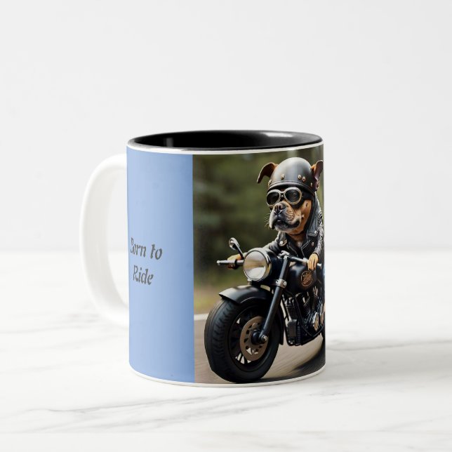 Hund Adsible Biker Born to Ride Två-Tonad Mugg (Framsida vänster)