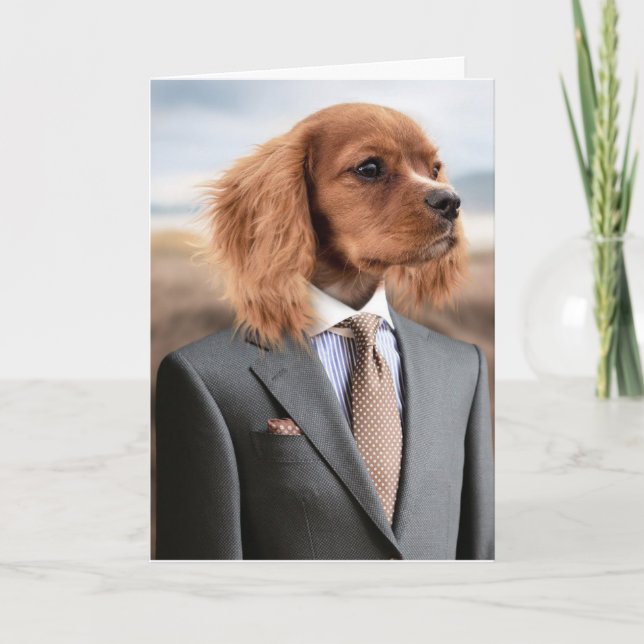 HUND AFFÄRSKORT KOSTYM FUNNY BIRTHDAY CARD FÖR HON KORT (Framsida)