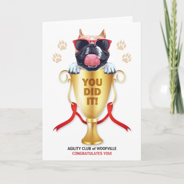 Hund Agilitet Grattiss Funny Trophy med Namn Kort (Framsida)
