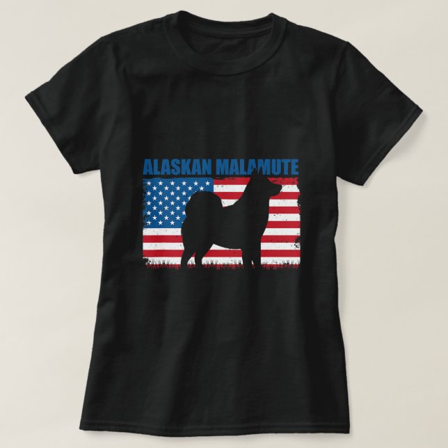 Hund Alaska Malamute American Flagga Alaska Malamu T Shirt (Design framsida)