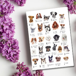 Hund Alphabet Watercolor Vykort
