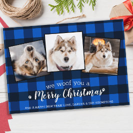 Hund älskare Anpassningsbar 3 Pet Photo Blue Play- Julkort