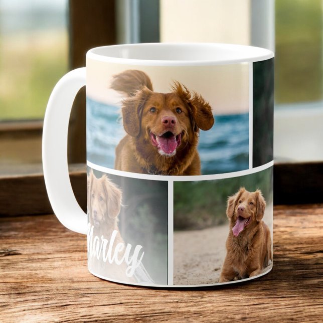 Hund älskare Anpassningsbar 4 Foto Pet Collage Kaffemugg (Skapare uppladdad)