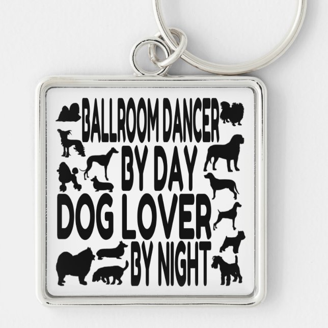 Hund älskare Ballroom Dancer Fyrkantig Silverfärgad Nyckelring (Framsidan)