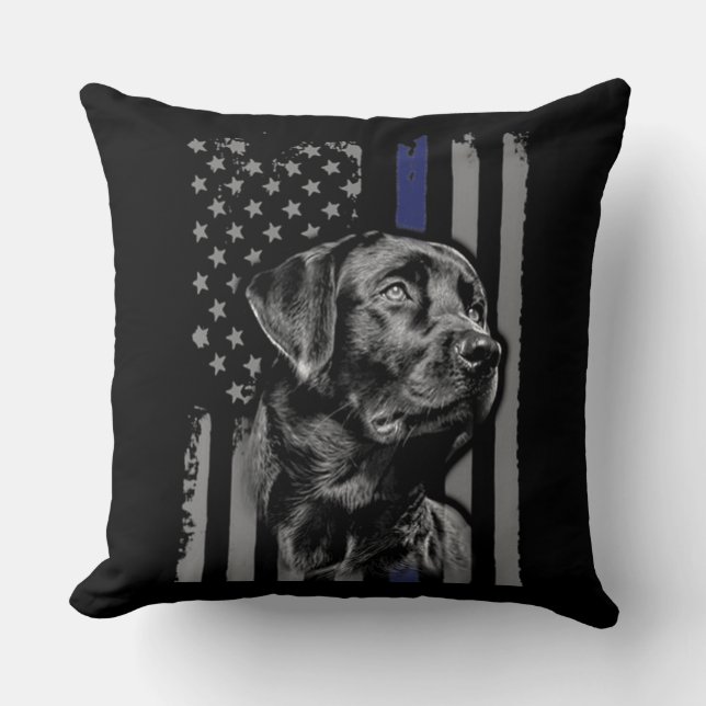 Hund älskare| Black Labrador American Flagga Thin  Kudde (Framsida)