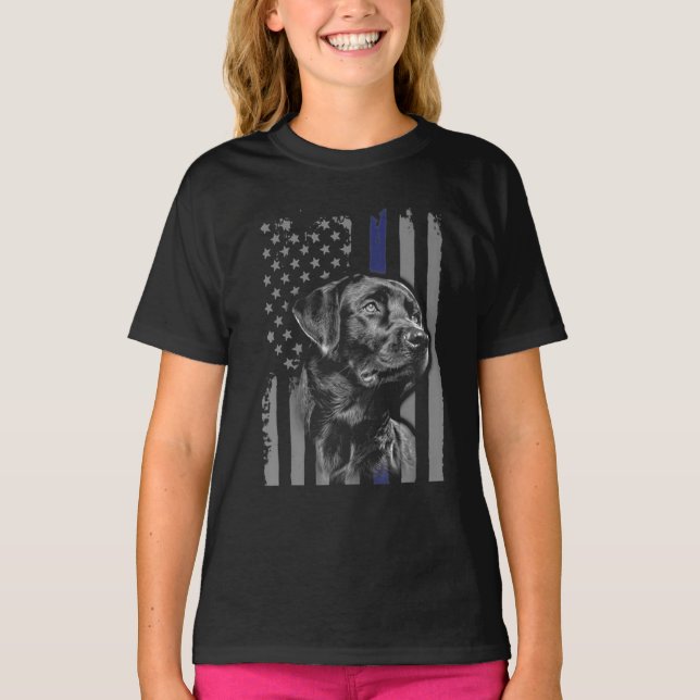Hund älskare | Black Labrador American Flagga Thin T Shirt (Framsida)