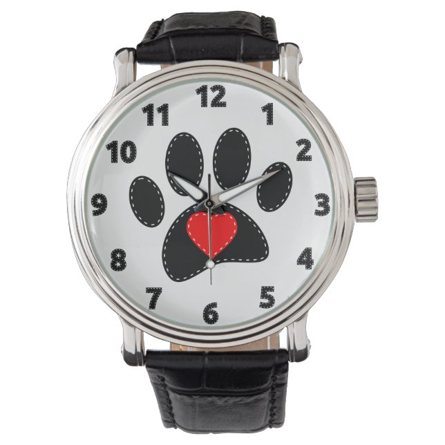 Hund älskare Black Tass Red Heart Armbandsur (Framsida)