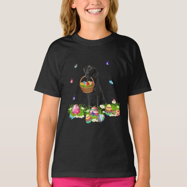 Hund älskare | Bunny Black Labrador Hund & Påskägg T Shirt (Framsida)