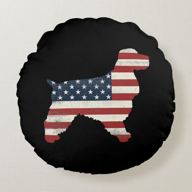 Hund älskare | Cocker Spanska amerikanska Flagga V Rund Kudde (Framsidan)