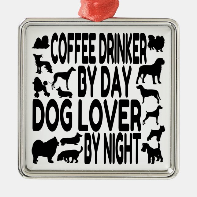 Hund älskare Coffee Drinker Julgransprydnad Metall (Framsidan)