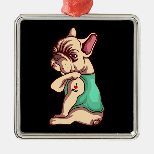 Hund älskare | Coola Fransk Bulldog I Kärlek Mamma Julgransprydnad Metall (Framsidan)