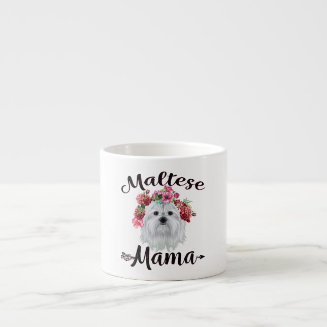 Hund älskare | Cute Maltese Mamma Hund Flowers Blo Espressomugg (Framsidan)