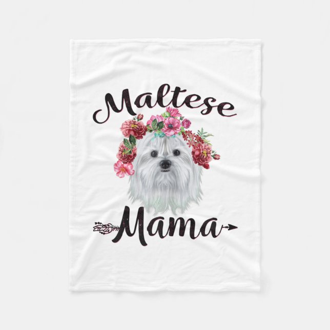 Hund älskare | Cute Maltese Mamma Hund Flowers Blo Fleecefilt (Framsidan)