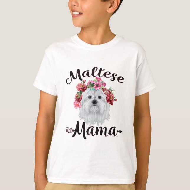 Hund älskare | Cute Maltese Mamma Hund Flowers Blo T Shirt (Framsida)