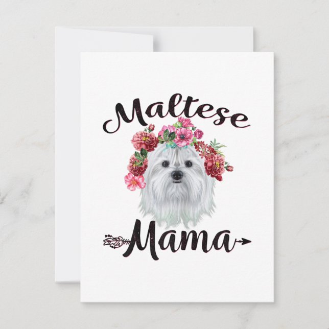 Hund älskare | Cute Maltese Mamma Hund Flowers Blo Tack Kort (Framsida)
