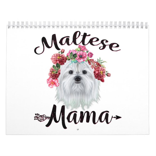 Hund älskare| Cute Maltese Mamma Hund Flowers Blom Kalender (Omslag)