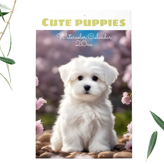 Hund älskare Cute Puppies Watercolor Säsong Kalender (Dog Lover Cute Puppies Watercolor Seasonal Calendar)