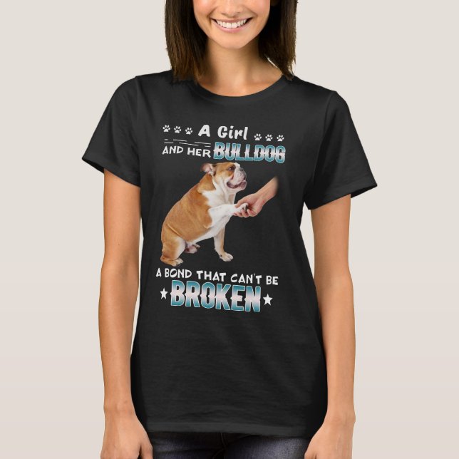 Hund älskare| Flicka hennes bullhund en dammkam br T Shirt (Framsida)