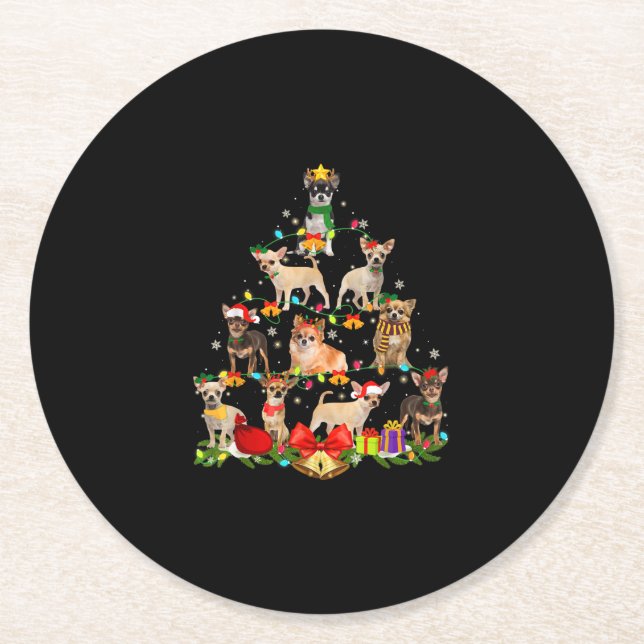 Hund älskare ger Chihuahua Träd julljus Underlägg Papper Rund (Framsidan)
