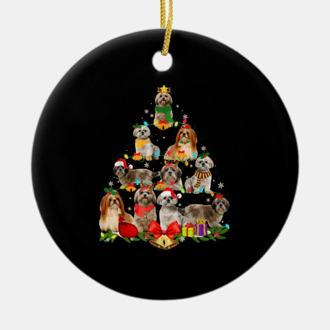 hund älskare ger skavt tzu träd christmas-ljus julgransprydnad keramik (Framsidan)