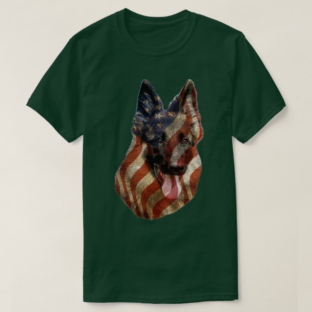 Hund älskare Gift Patriotic American Flagga German T Shirt (Design framsida)
