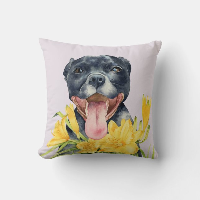 Hund älskare groptjurhund, vattenfärg kudde (Framsida)