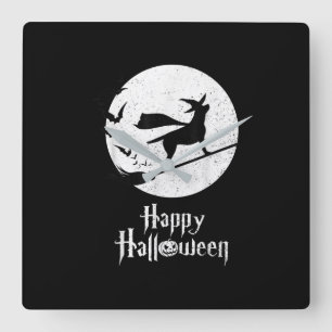 Hund älskare Happy halloween Lab Witch Riding Br Fyrkantig Klocka