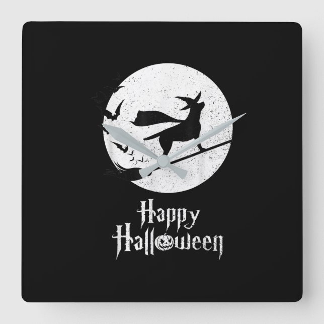 Hund älskare | Happy halloween Lab Witch Riding Br Fyrkantig Klocka (Framsida)