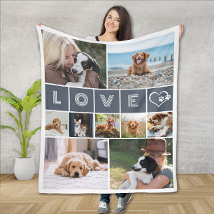 Hund älskare Heart Kärlek Photo Collage Fleecefilt