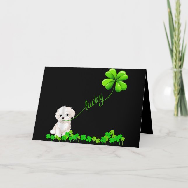 Hund älskare | Irish Shamrock Lucky with Cute Malt Helgkort (Framsida)