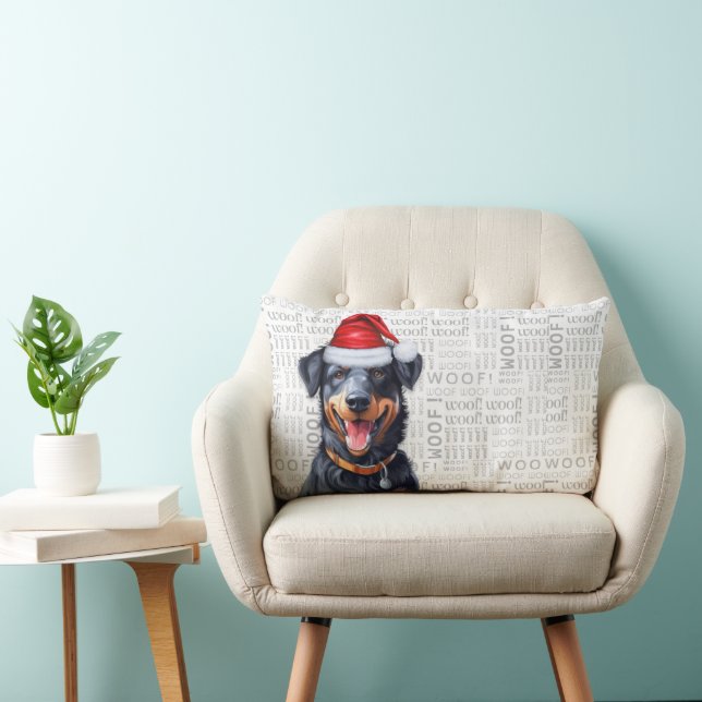 Hund älskare jul Beauceron i en vinterhat Lumbarkudde (Stol)