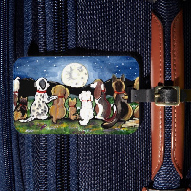 Hund älskare Luggage ID Märkre Personlig Måne Bagagebricka (Framsida Insitu 4)