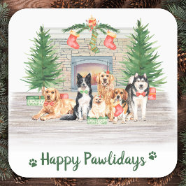 Hund älskare Lycklig Pawlidays jul Fyrkantigt Klistermärke