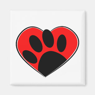 Hund älskare Paw-utskrift och rött hjärta Magnet