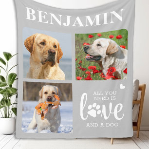 Hund älskare Personlig 3 Pet Photo Collage Fleecefilt
